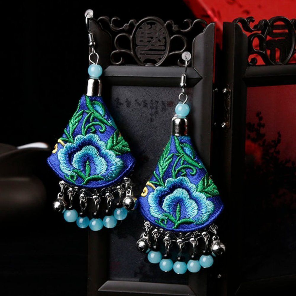 Retro Floral Earrings with Peony Embroidery | Women Dangle Drop Earrings #1204